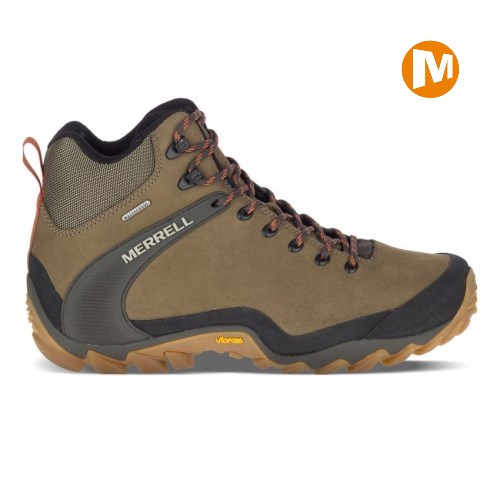 Merrell Chameleon 8 Leather Mid Waterproof Wanderschuhe Herren Olivgrün [DE-WKLYA]